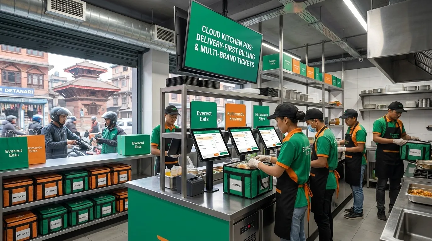 Cover: Cloud Kitchen POS in Nepal: Delivery-First Billing & Multi-Brand Tickets — Restronp restaurant blog Nepal